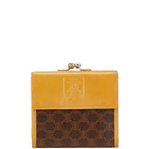 セリーヌ マカダム 二つ折り財布 イエロー ブラウン PVC レザー レディース CELINE 【中古】